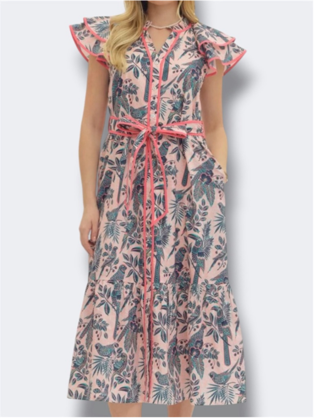 Entro Birds of Paradise Midi Dress in Pink Size S